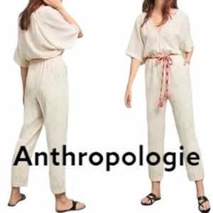 Anthropologie Feather Bone 'Soliel' Front Wrap Romper Cream No Belt Lined